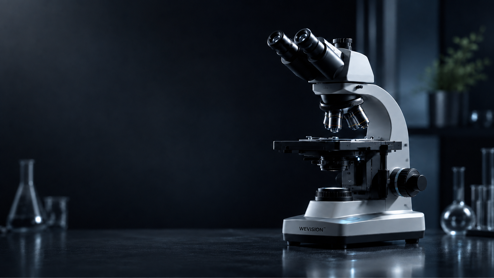 Wevision compound microscope on a laboratory work surface